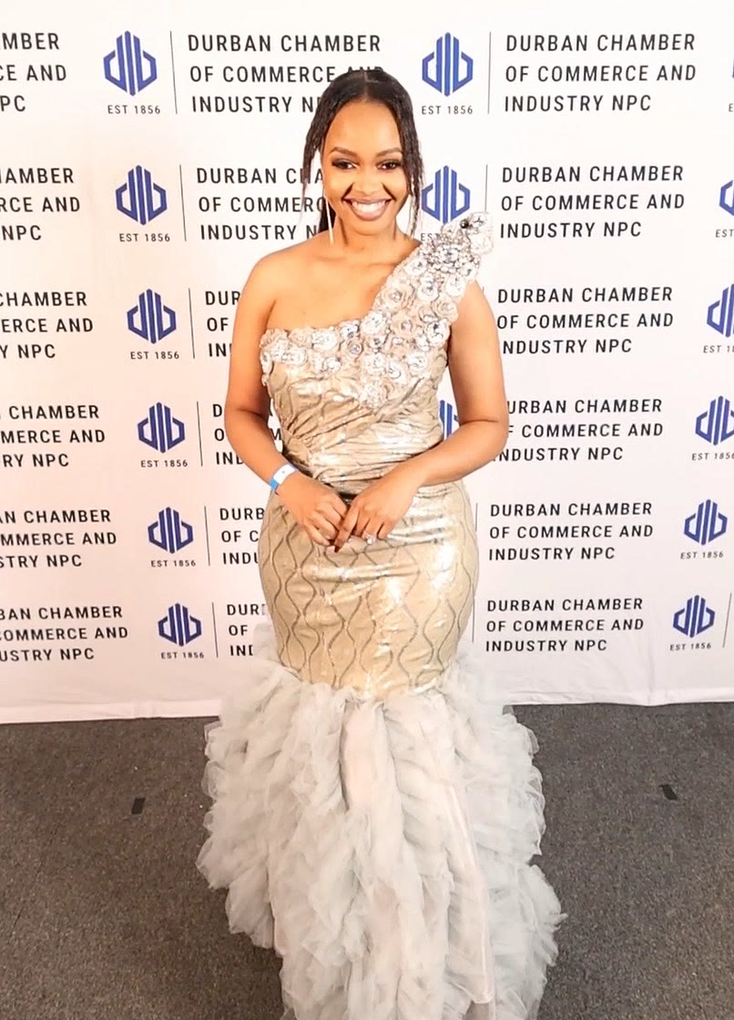 Guest in a champagne and tulle gown at the Durban Chamber Annual Gala